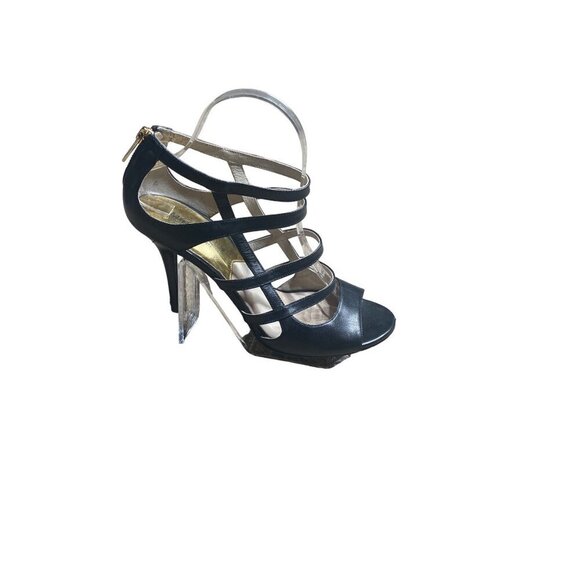 MICHAEL KORS WOMEN'S JESSIE BLACK LEATHER STRAPPY HEELS SZ 9.5 - Picture 1 of 12